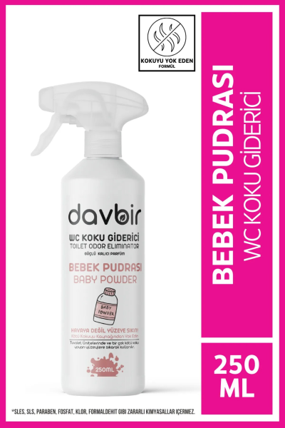 Davbir Bebek Pudrası Kokulu Wc Kötü Koku Giderici Ultra Kalıcı Yüzey Parfümü 250ml.