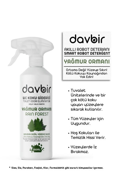 DAVBİR Yağmur Ormanı Kokulu Wc Kötü Koku Giderici Ultra Kalıcı Yüzey Parfümü 250ML