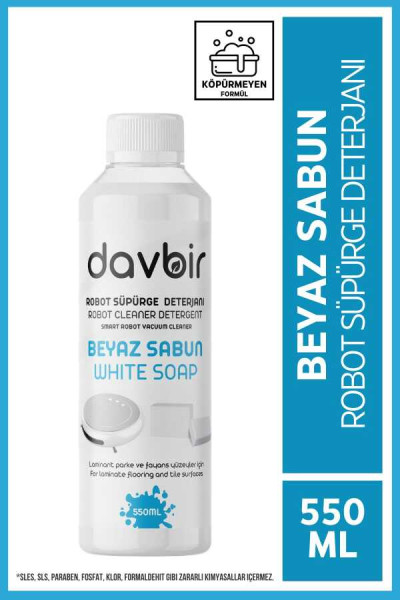 DAVBİR Davbir Beyaz Sabun Kokulu Robot Süpürge Deterjanı, Sprey Mop Deterjanı, Konsantre Yüzey Temizleyici 550ml