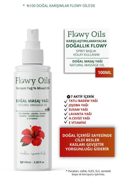 FLOWY OILS Rahatlatıcı Kas Gevşetici Amber Romantik Kokulu %100 Doğal Aromaterapi Masaj Yağı 100ml