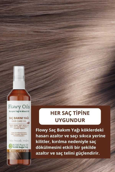 FLOWY OILS Saç Bakım Yağı +9 Yağ Içeren %100 Doğal Karışım Sprey Hair Care Oil 50ml