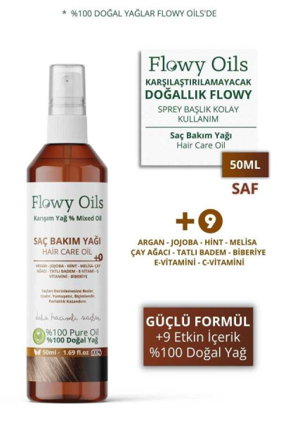 FLOWY OILS Saç Bakım Yağı +9 Yağ Içeren %100 Doğal Karışım Sprey Hair Care Oil 50ml