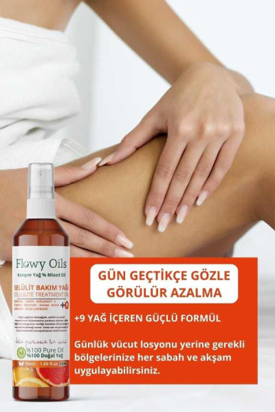 FLOWY OILS Selülit Bakım Yağı 9 Yağ Içeren Çatlak Karşıtı Doğal Karışım Sprey Cellulite Treatment Oil 50ml